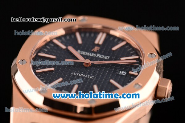 Audemars Piguet Royal Oak 41 Swiss ETA 2824 Automatic Full Rose Gold with Blue Dial and Stick Markers - 1:1 Original (Z) - Click Image to Close